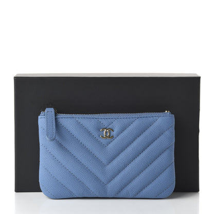 Chanel Flat Caviar Chevron Quilted Small Cosmetic Case Blue 11 of 11