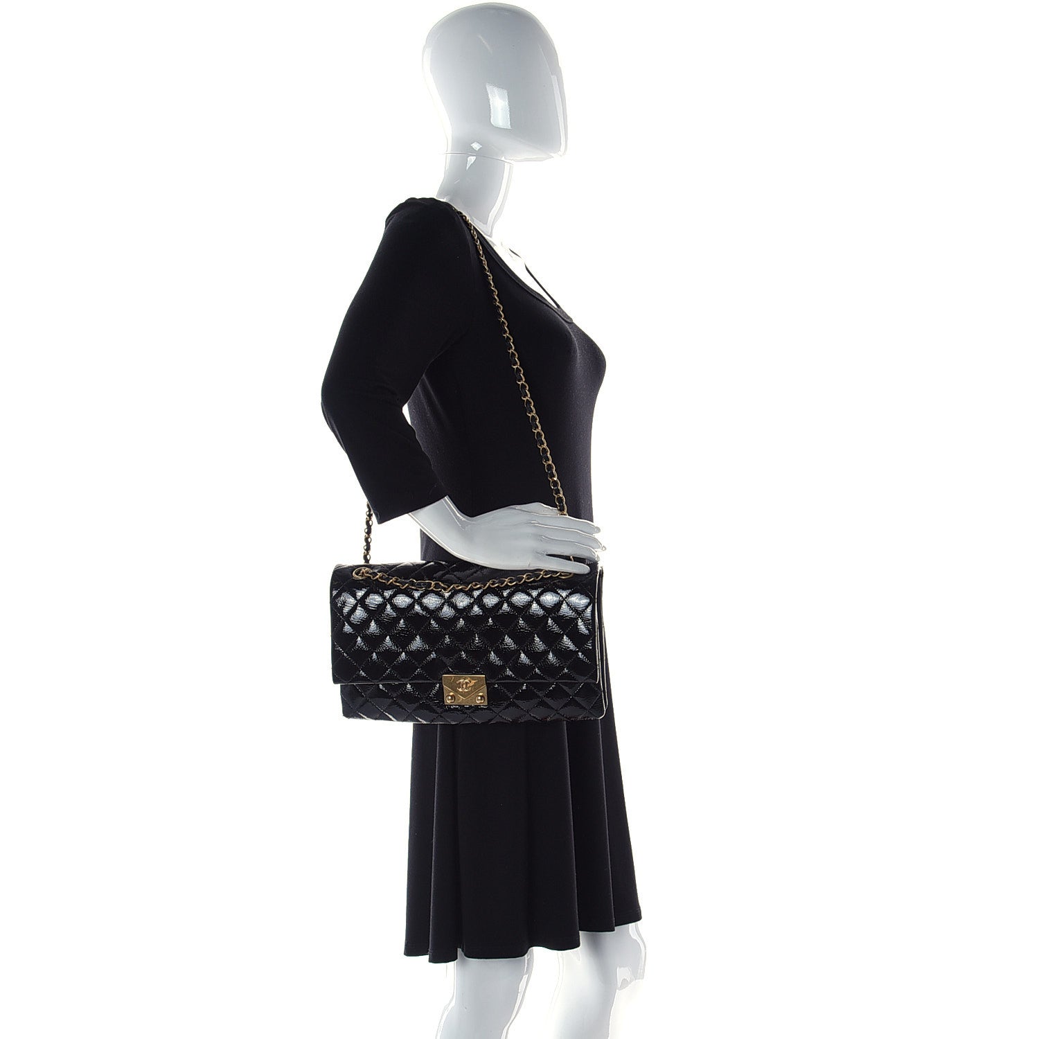 Chanel Patent Goatskin Quilted 3 Pocket Accordion Flap Black 2 of 10
