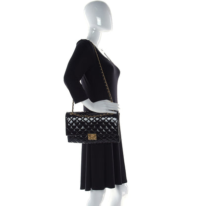 Chanel Patent Goatskin Quilted 3 Pocket Accordion Flap Black 2 of 10