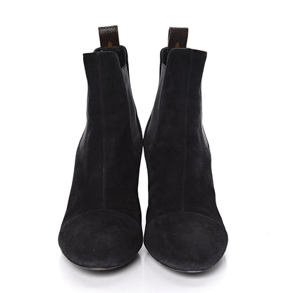 Louis Vuitton Suede Monogram Uniformes Cap Toe Chelsea 80mm Ankle Boots 36.5 Black 2 of 7