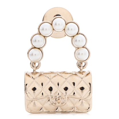 Chanel Pearl Quilted Flap Brooch Gold 1 of 7