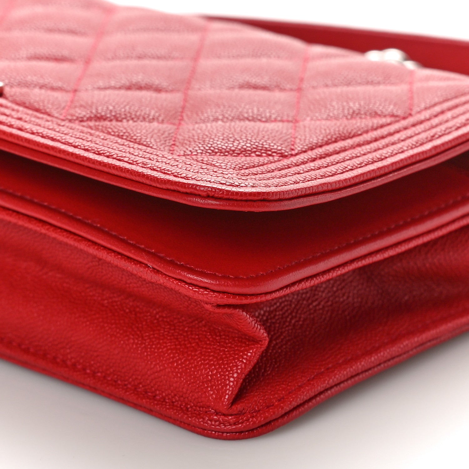 Chanel Caviar Quilted Boy Wallet On Chain WOC Red 10 of 10