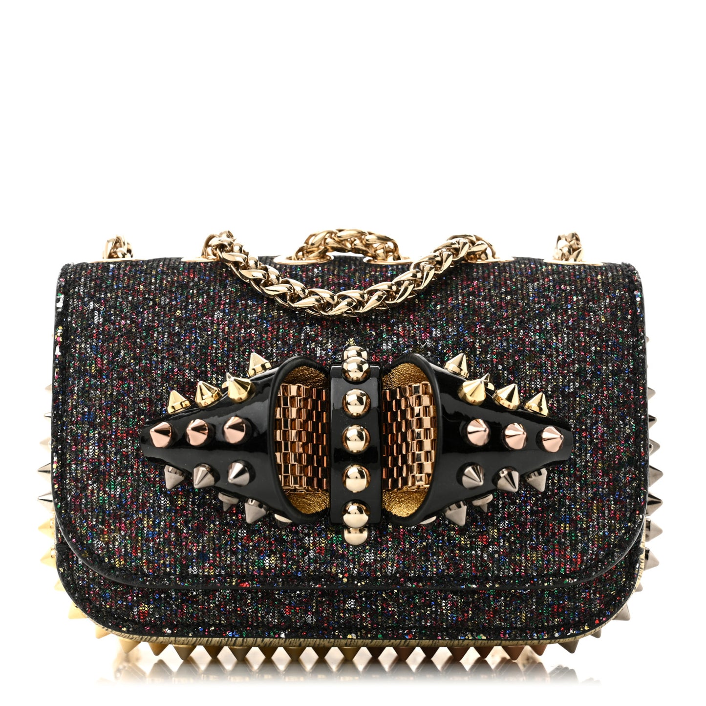 Glitter Calfskin Spikes Sweety Charity NV Crossbody Gold