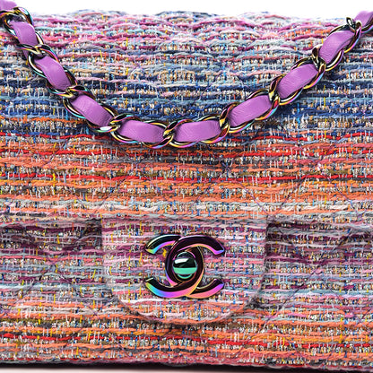 Chanel Tweed Quilted Mini Rectangular Flap Blue Pink Orange 10 of 10