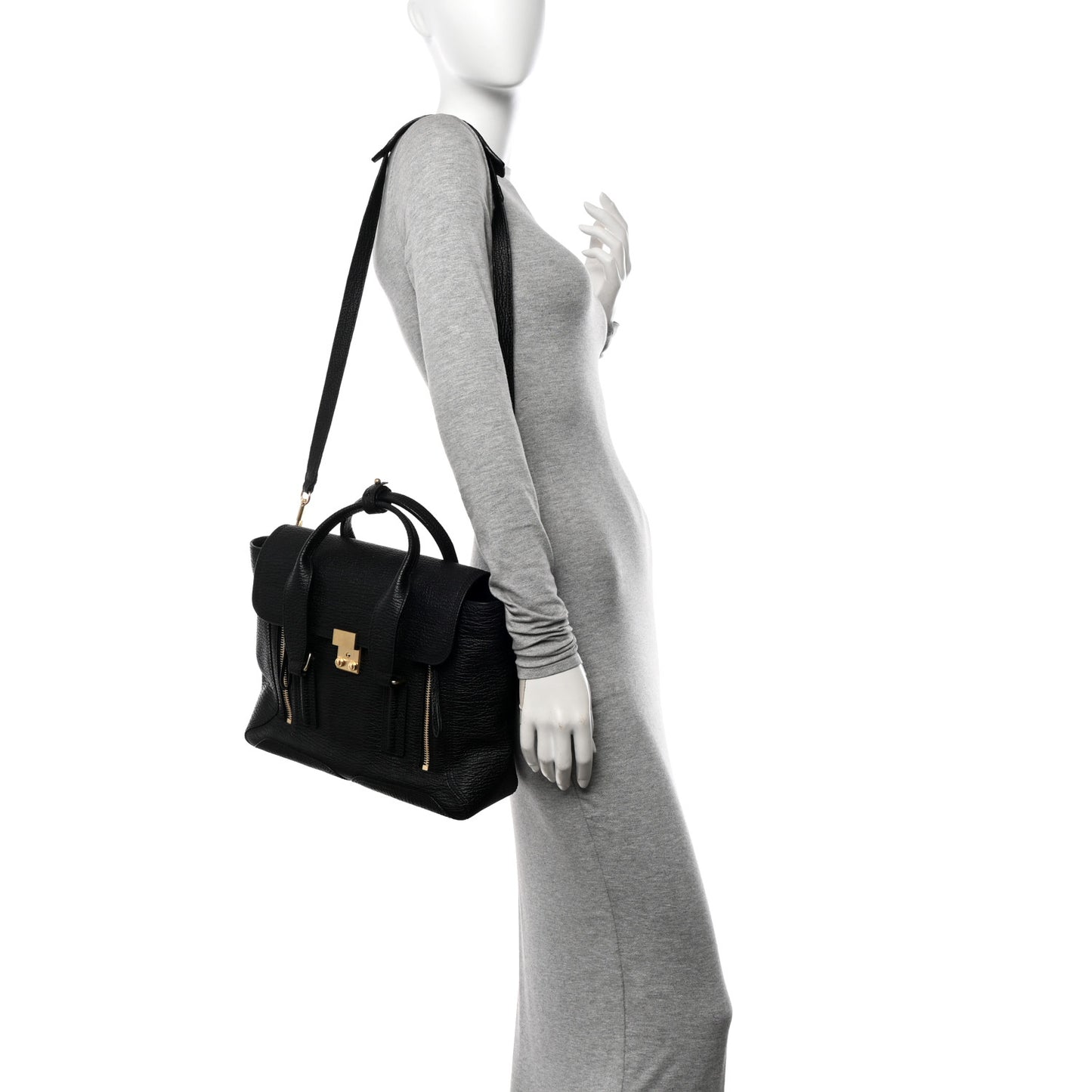 Textured Calfskin Medium Pashli Satchel Black