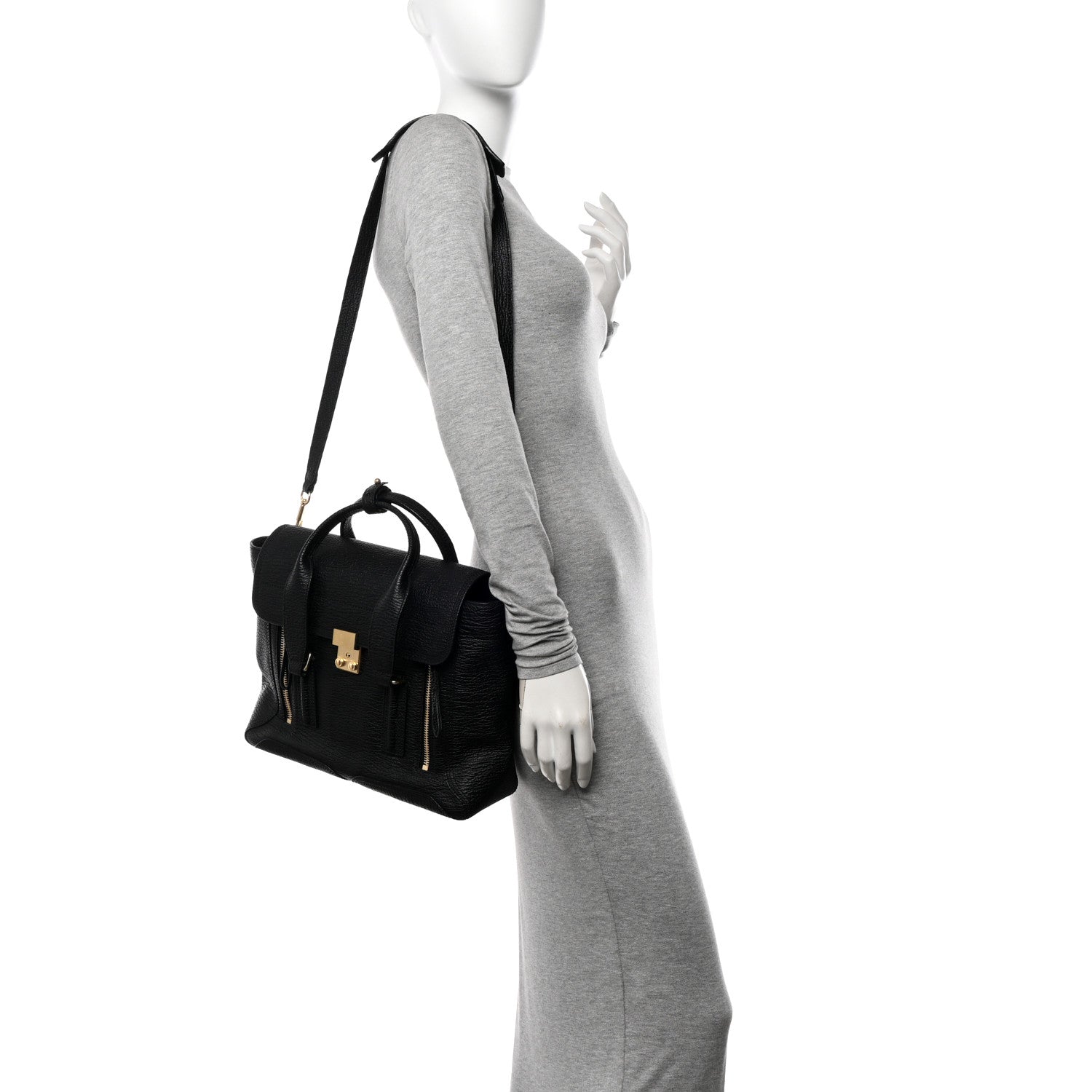 3.1 Phillip Lim Textured Calfskin Medium Pashli Satchel Black 2 of 12