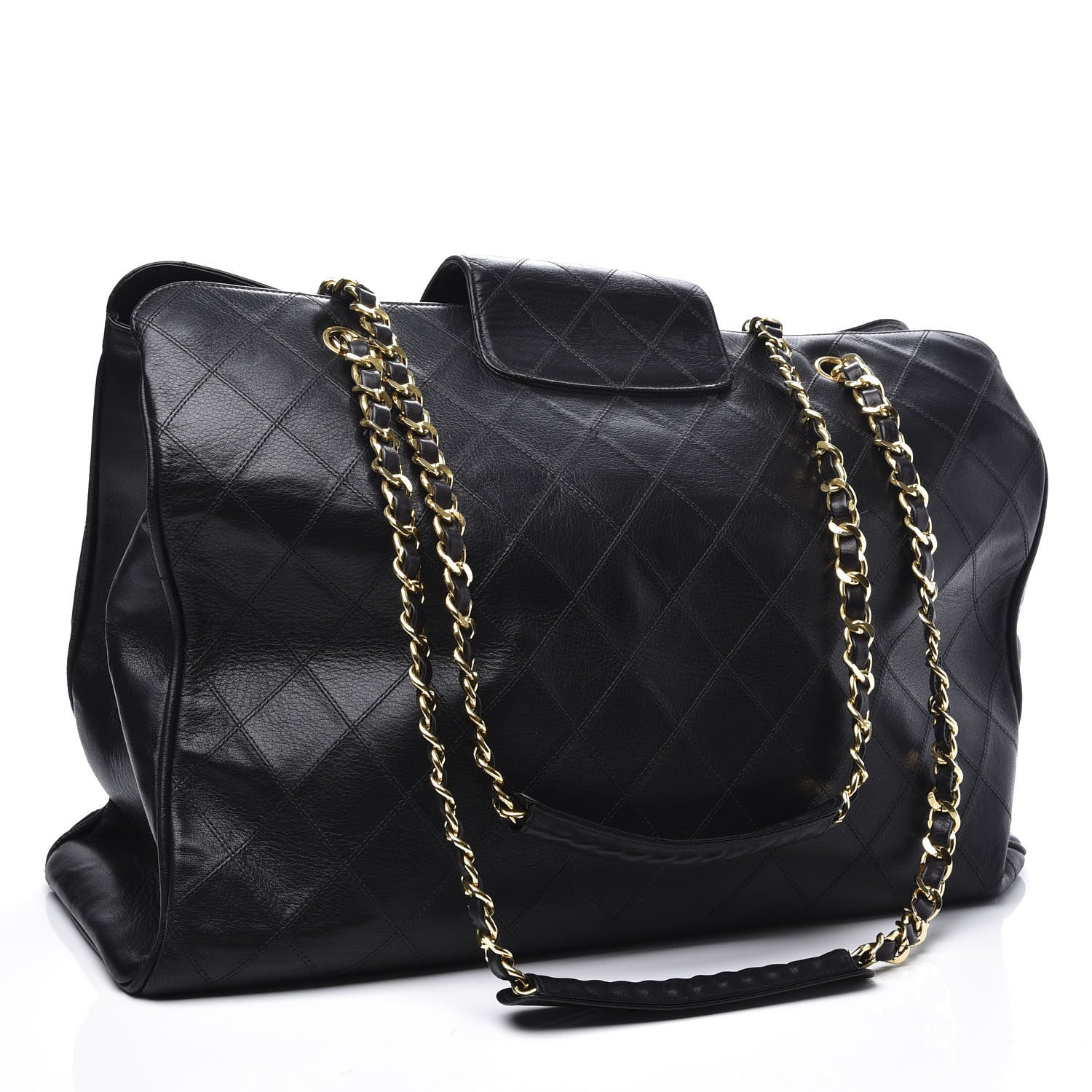 Chanel Calfskin Stitched XL Weekender Black 2 of 10