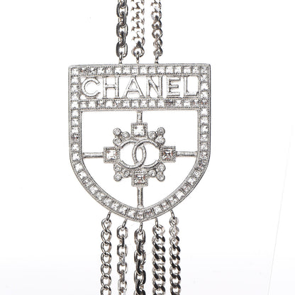 Chanel Baguette Crystal CC Shield Multi Strand Long Chain Necklace Silver 5 of 6