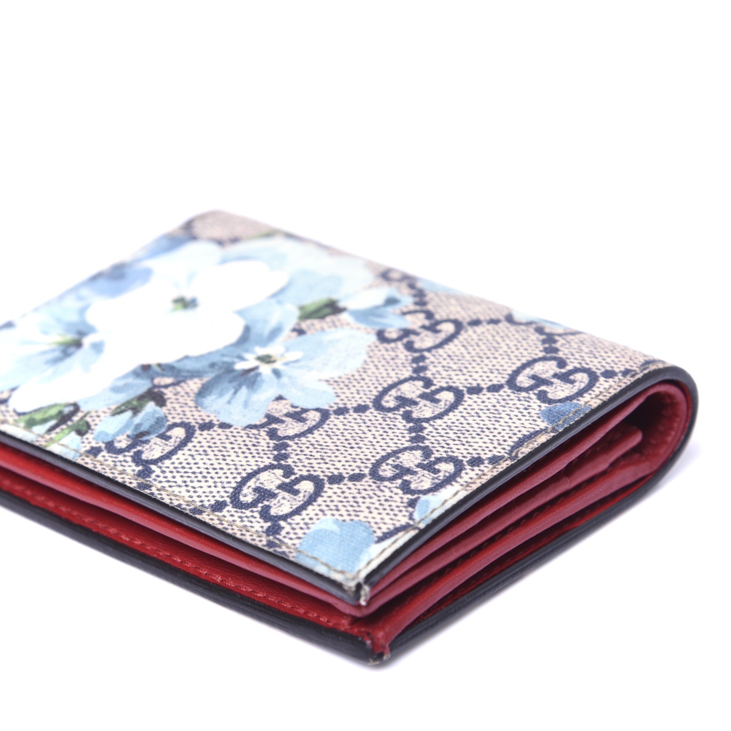 Gucci GG Supreme Monogram Blooms Card Case Beige Blue Navy Hibiscus Red 7 of 10