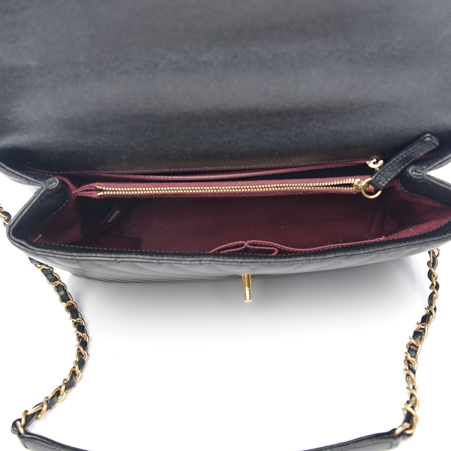 Caviar Chevron Quilted Medium Coco Handle Flap Black