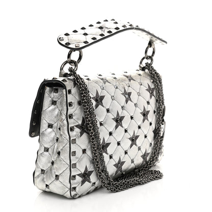 Valentino Garavani Metallic Lambskin Medium Star Rockstud Spike Shoulder Bag Silver 2 of 17