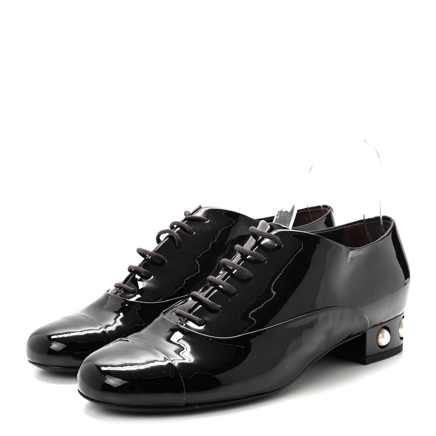 Patent Calfskin Pearl CC Lace Up Oxfords 40 Burgundy Black