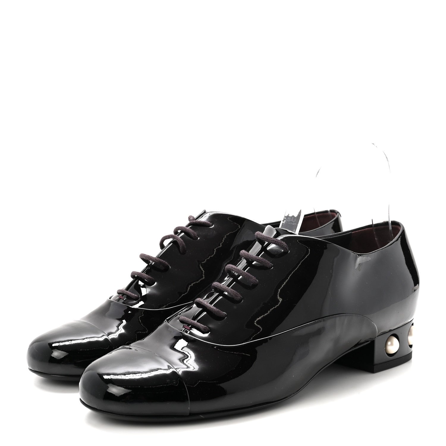 Chanel Patent Calfskin Pearl CC Lace Up Oxfords 40 Burgundy Black 4 of 9