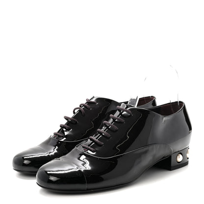 Chanel Patent Calfskin Pearl CC Lace Up Oxfords 40 Burgundy Black 4 of 9