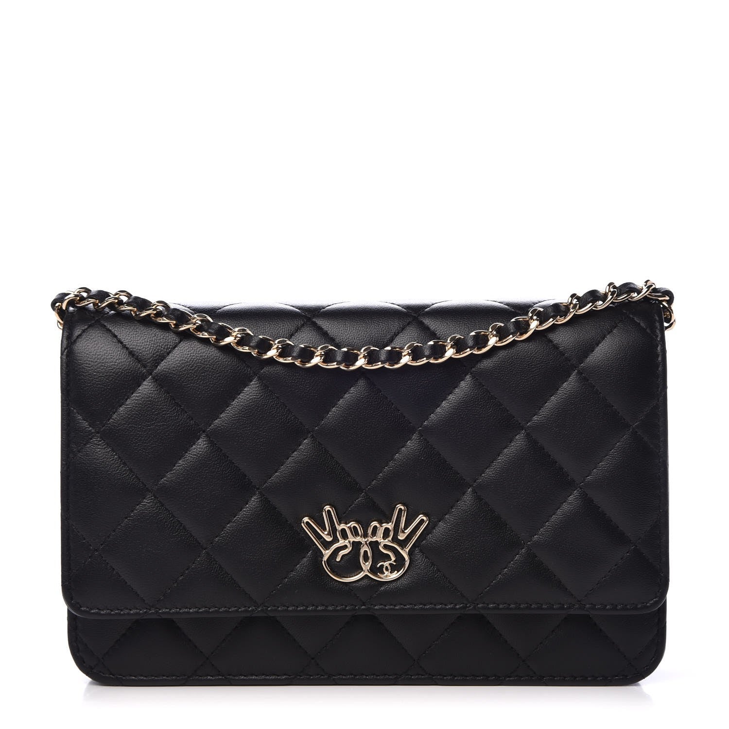 Chanel Lambskin Quilted Emoticon Wallet On Chain WOC Black 1 of 9