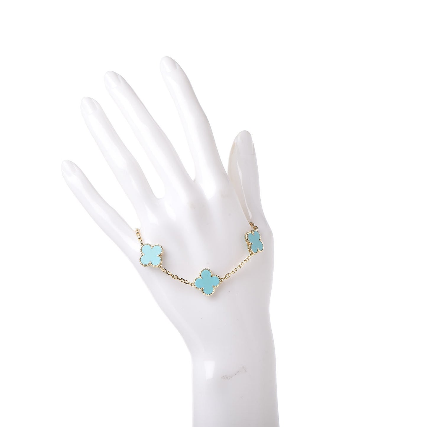 18K Yellow Gold Turquoise 5 Motifs Vintage Alhambra Bracelet
