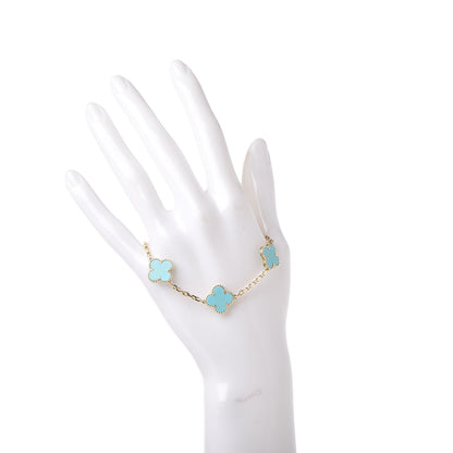 Van Cleef & Arpels 18K Yellow Gold Turquoise 5 Motifs Vintage Alhambra Bracelet 2 of 6