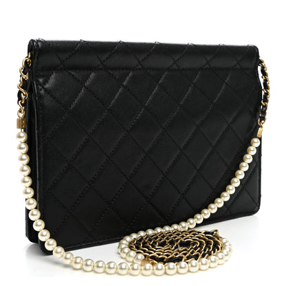 Chanel Lambskin Quilted Large Pearl Chain Flap Bag Black 3 of 10