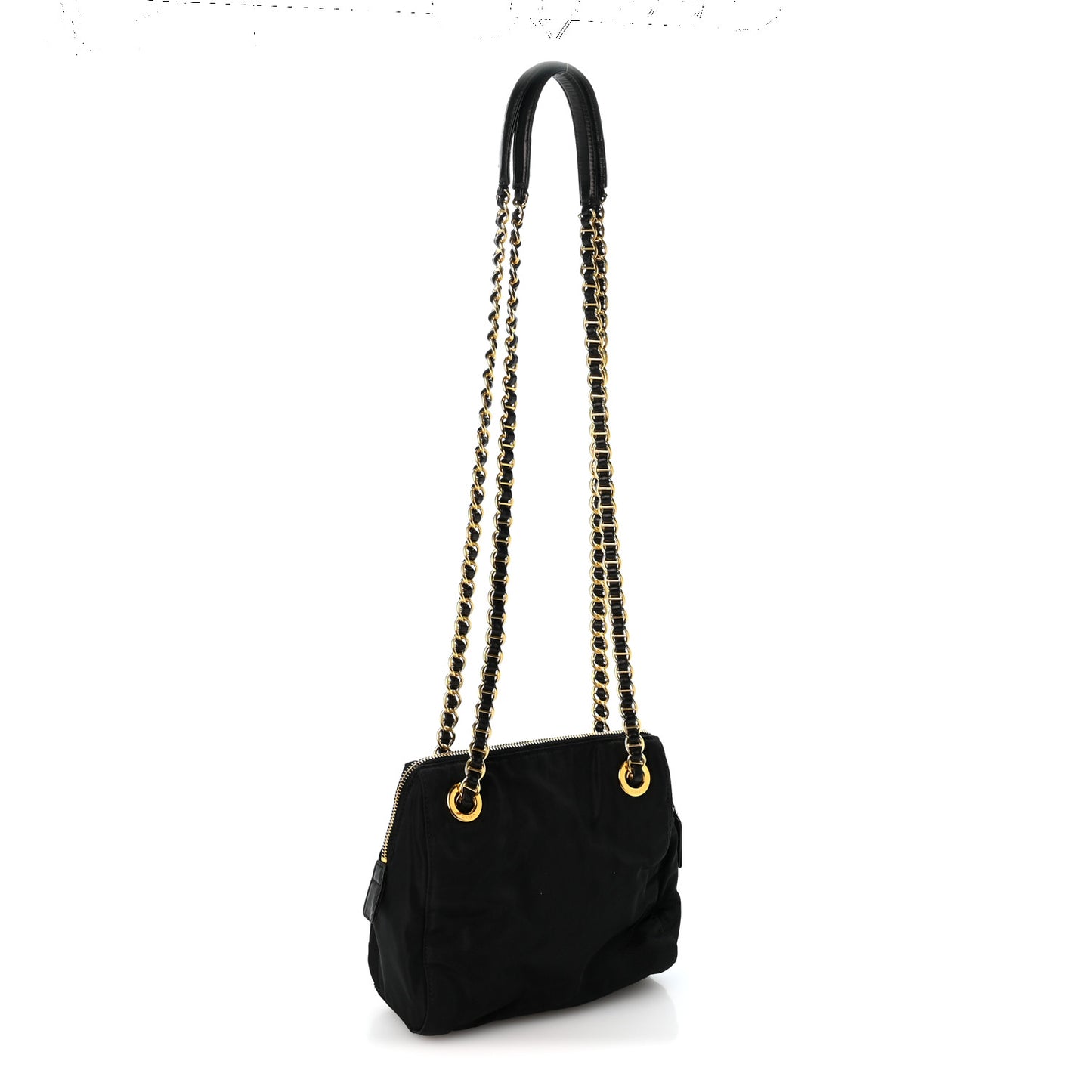 Tessuto Nylon Acciaio Chain Shoulder Bag Black