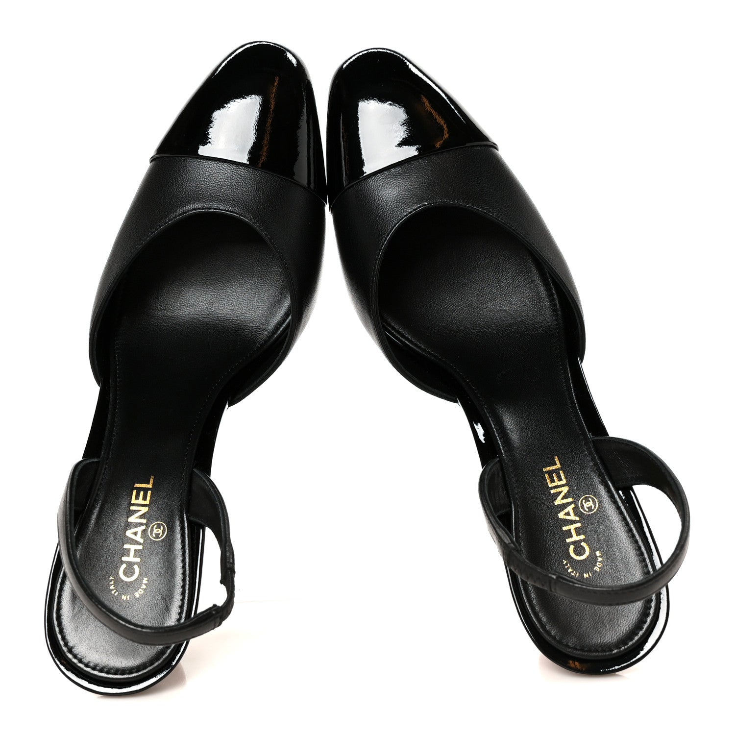 Chanel Lambskin Patent Cap Toe CC Apple Slingback Pumps 38 Black 2 of 10