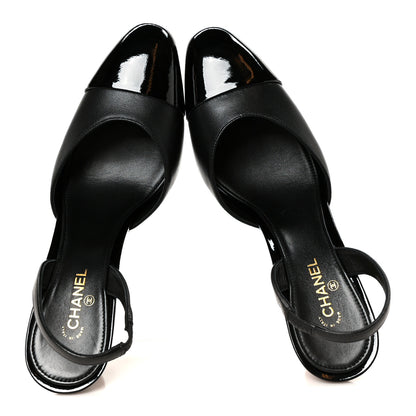 Chanel Lambskin Patent Cap Toe CC Apple Slingback Pumps 38 Black 2 of 10