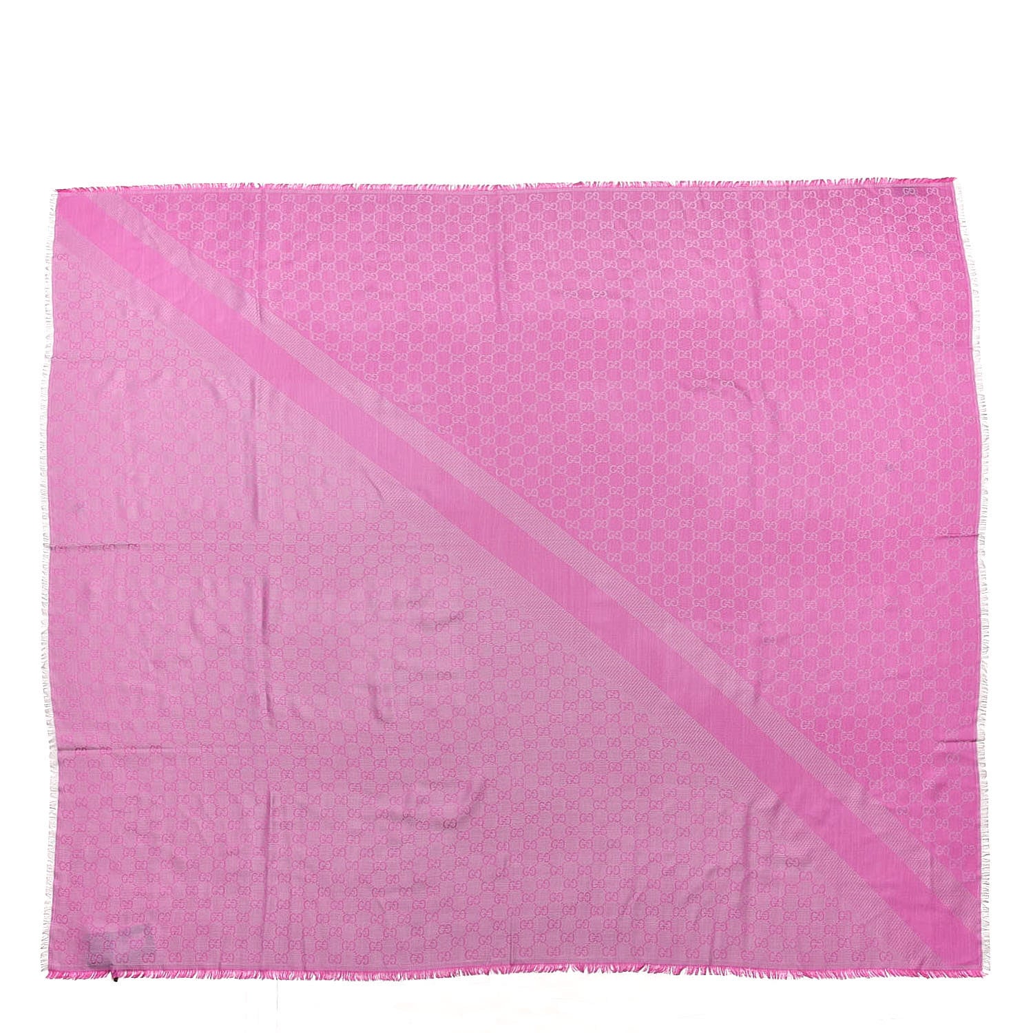 Gucci Wool Silk Monogram GGWeb Fringe Shawl Pink 1 of 4