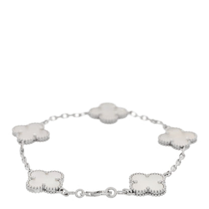 Van Cleef & Arpels 18K White Gold Mother of Pearl 5 Motifs Vintage Alhambra Bracelet 2 of 5