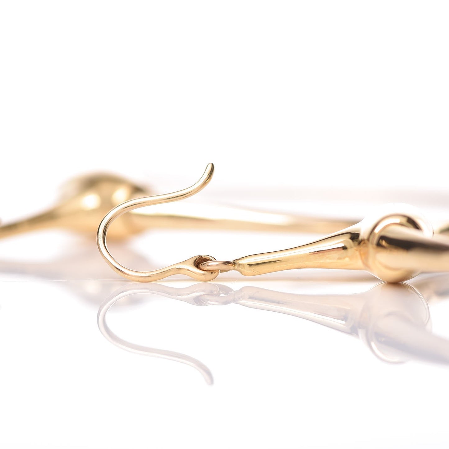 18K Yellow Gold Horsebit Drop Hoop Earrings