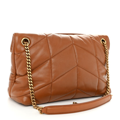 Saint Laurent Lambskin Quilted Small Loulou Puffer Monogram Chain Satchel Dark Honey 3 of 9