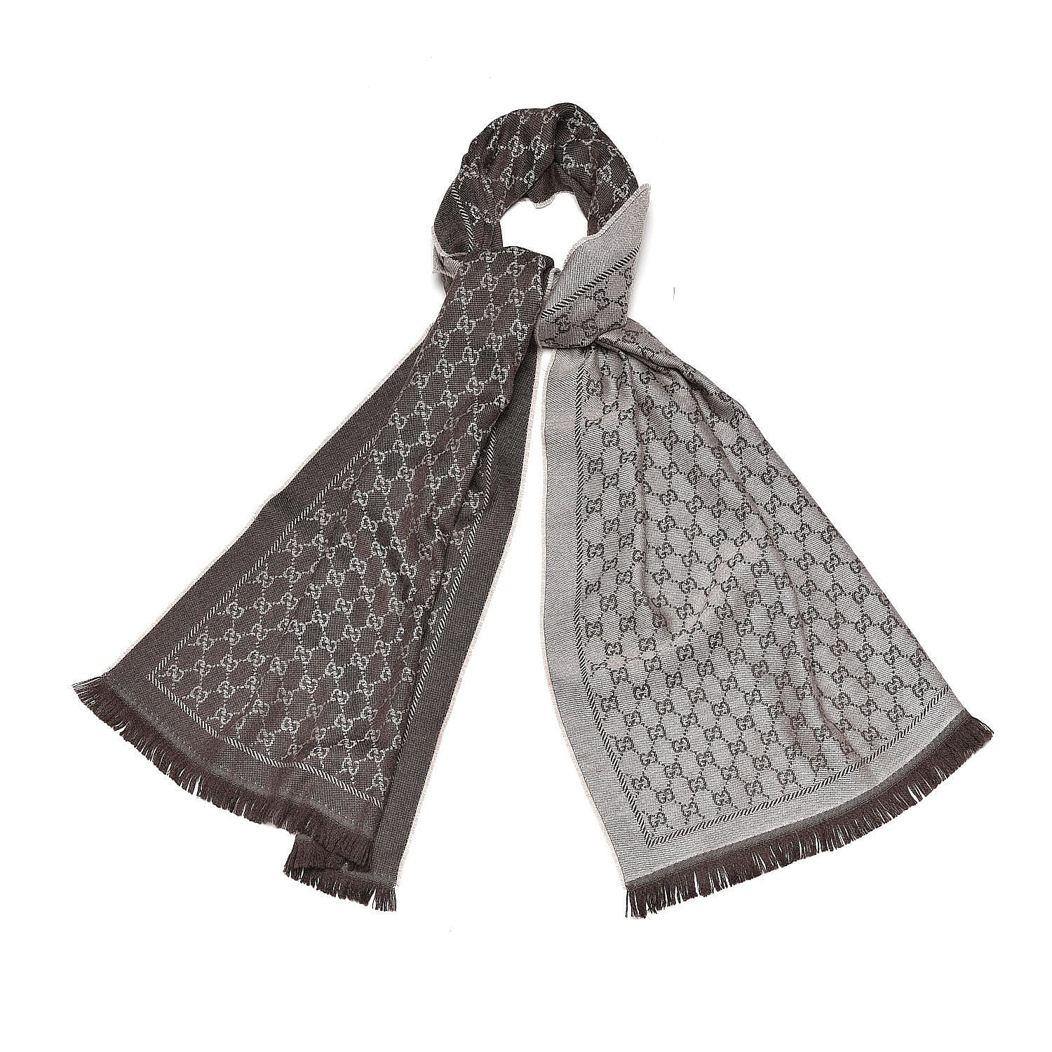 Gucci Wool Jacquard Monogram Fringe Scarf Brown 1 of 4