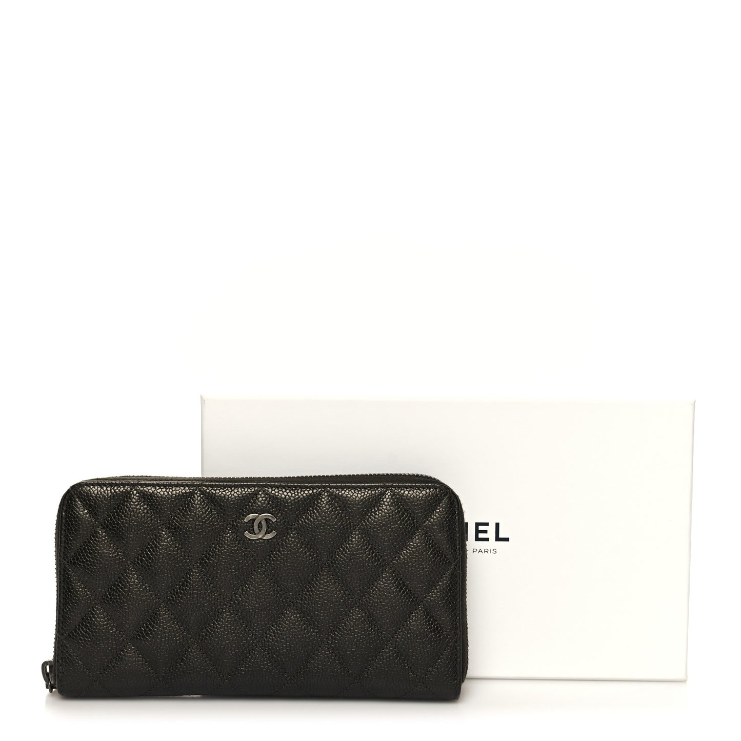Caviar Quilted Large Gusset Zip Around Wallet Dark Charcoal