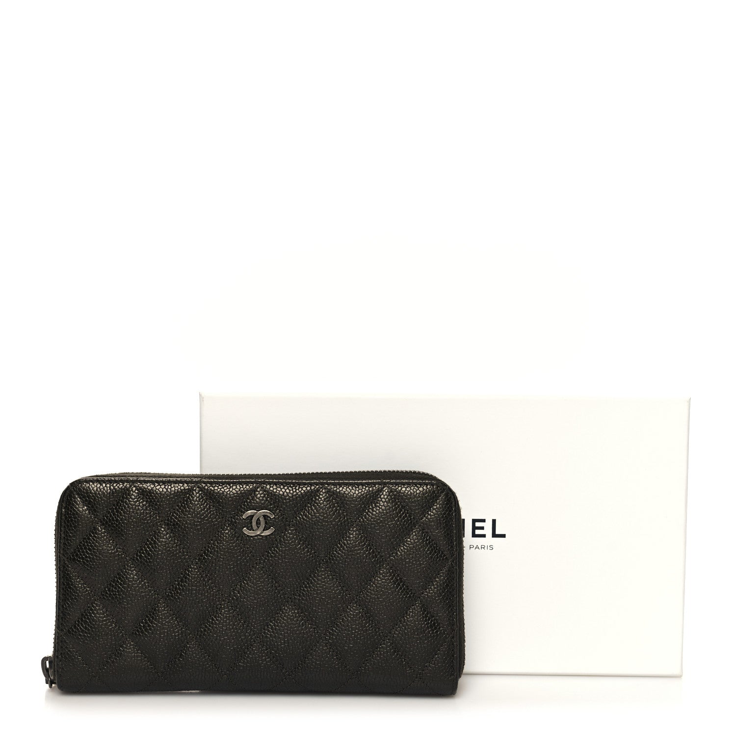 Chanel Caviar Quilted Large Gusset Zip Around Wallet Dark Charcoal 10 of 10