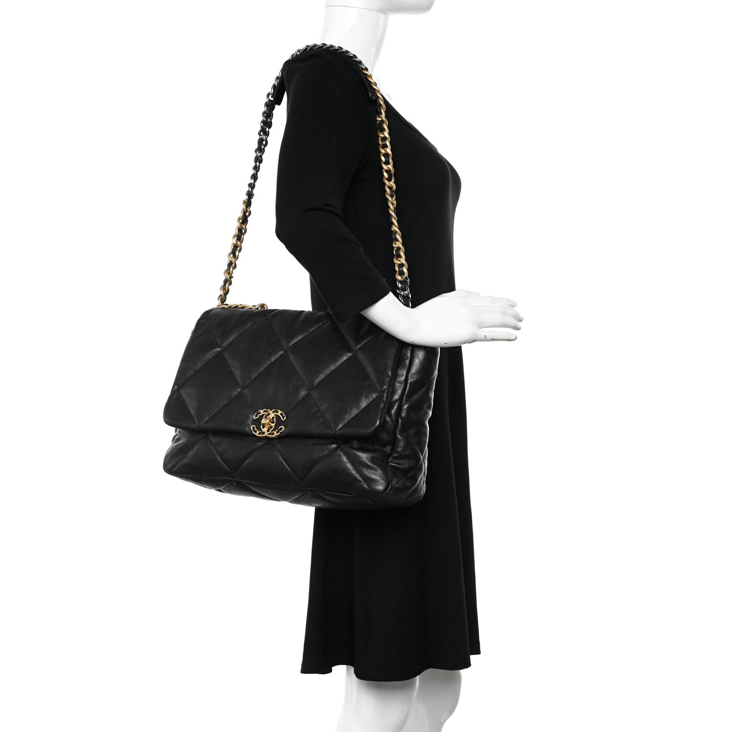 Chanel Goatskin Quilted Maxi Chanel 19 Flap Black 2 of 13