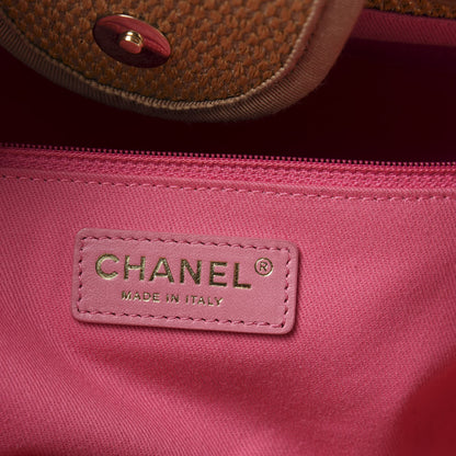 Chanel Straw Raffia Calfskin Striped Medium Deauville Tote Dark Beige Fuchsia Navy Blue 8 of 12