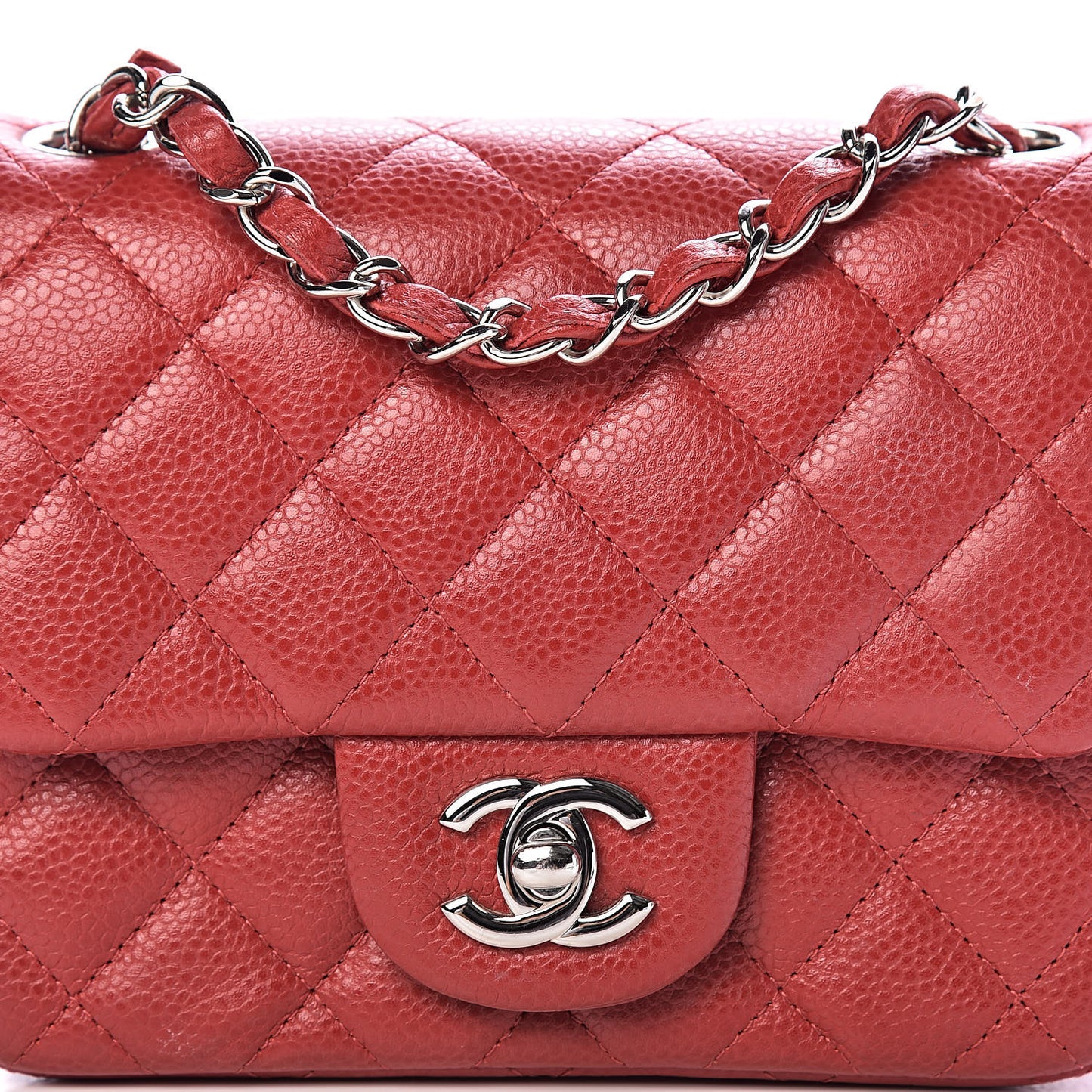 Caviar Quilted Mini Square Flap Red