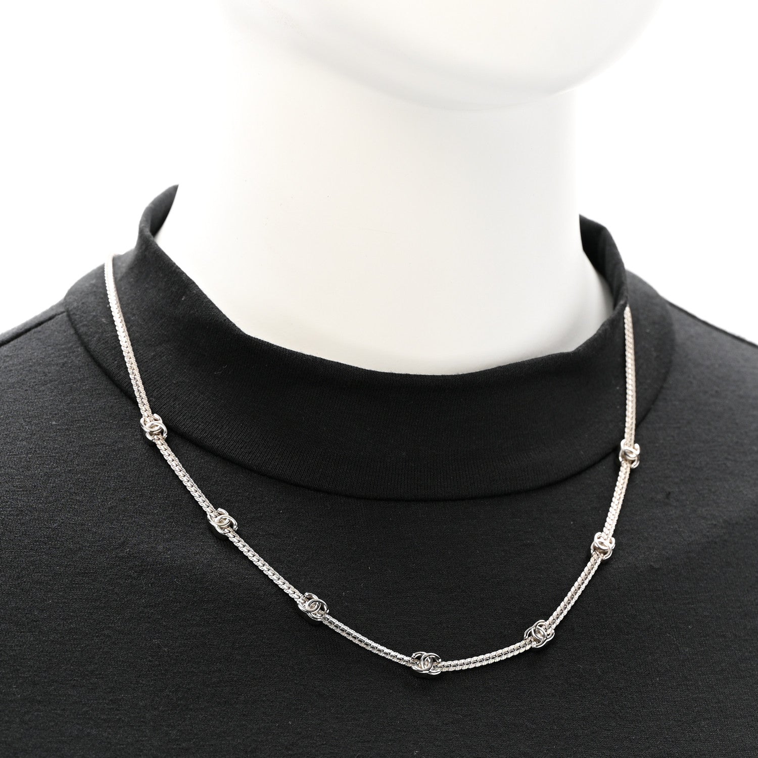 Chanel Metal CC Short Chain Necklace Silver 2 of 5