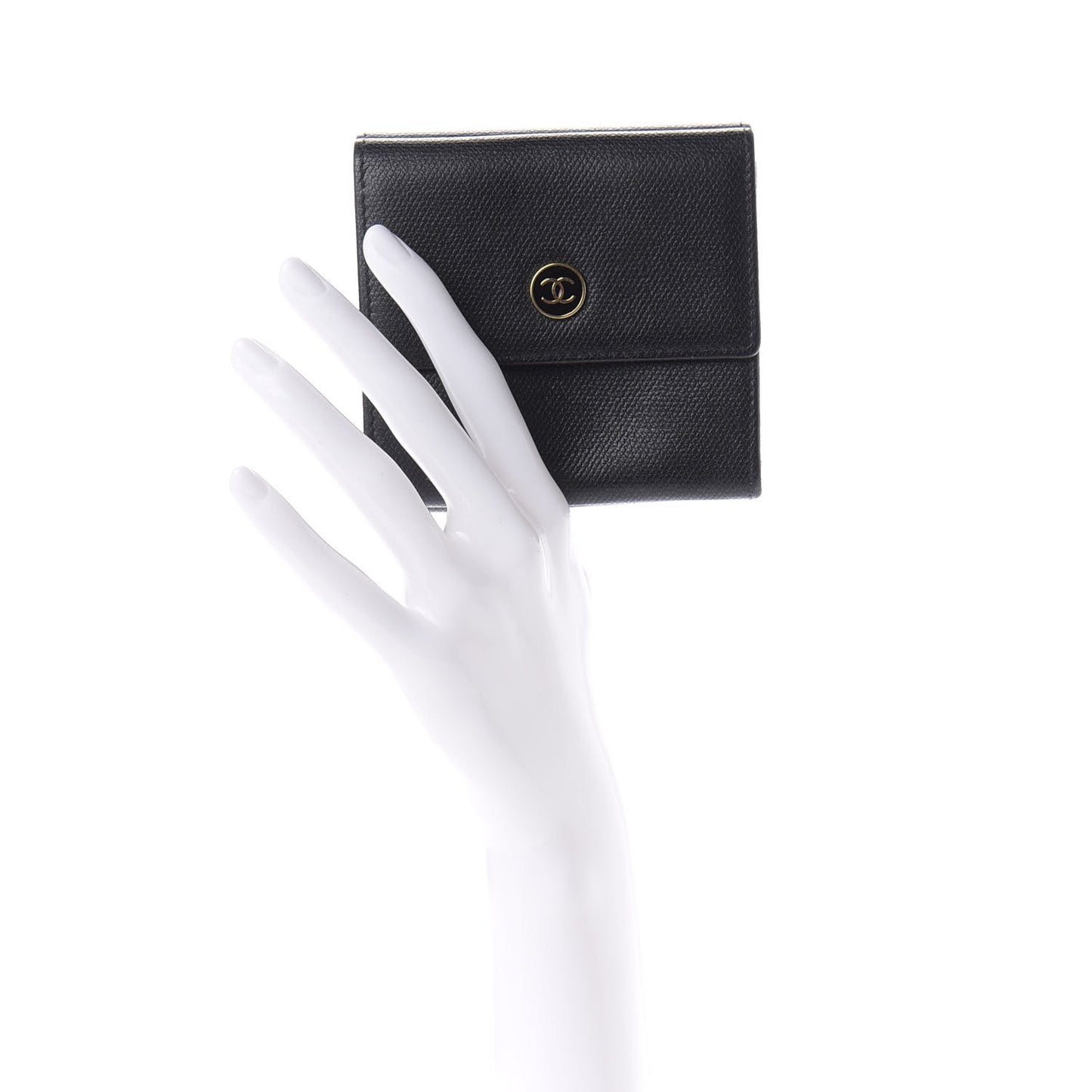 Grained Calfskin CC Button Flap Wallet Black