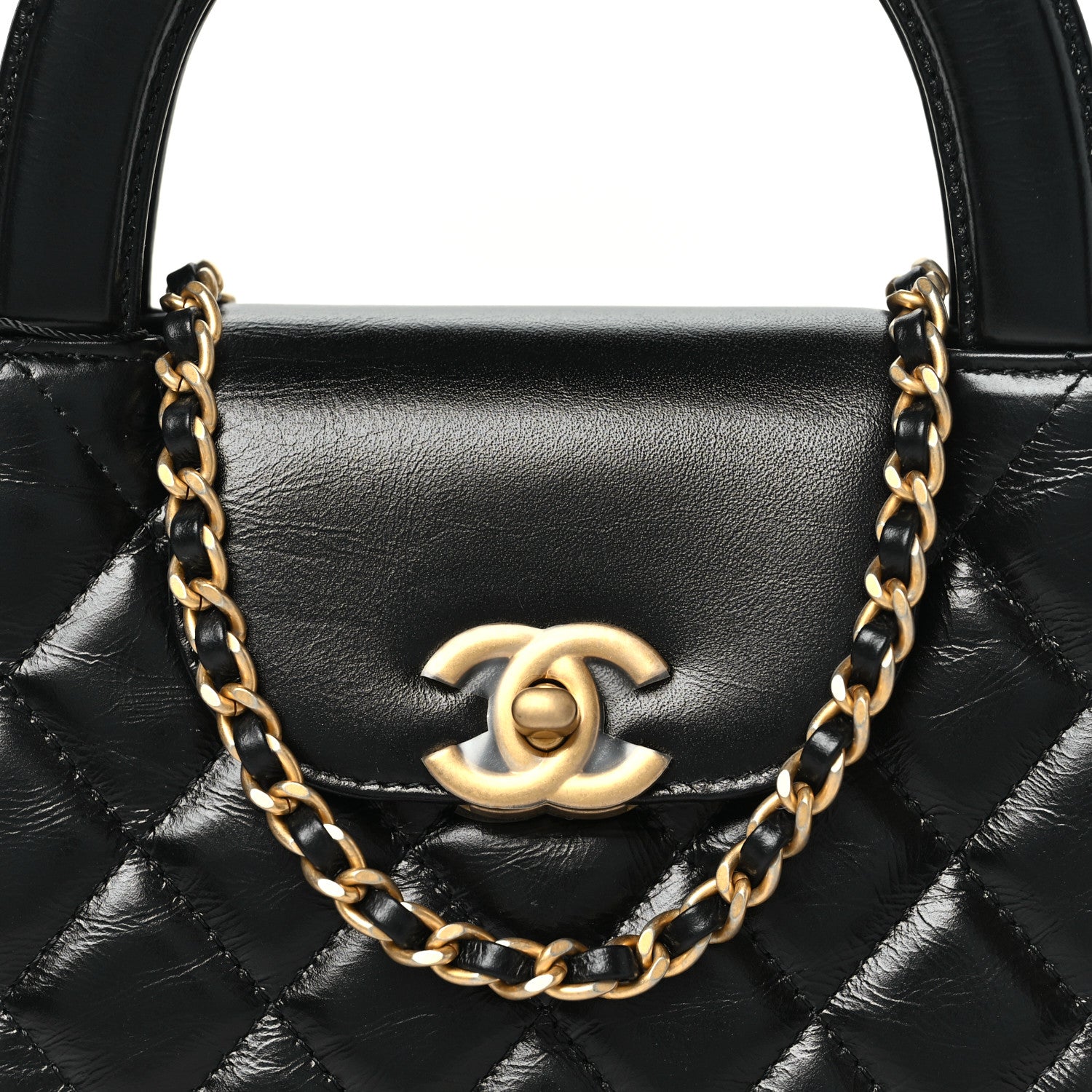 Chanel Shiny Aged Calfskin Quilted Nano Kelly Shopper Black 8 of 11