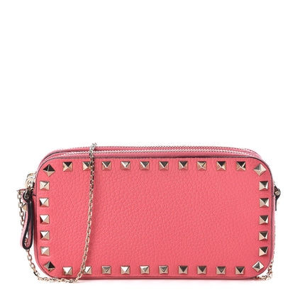 Valentino Garavani Pebbled Calfskin Rockstud Chain Pouch Shoulder Bag Shadow Pink 1 of 9