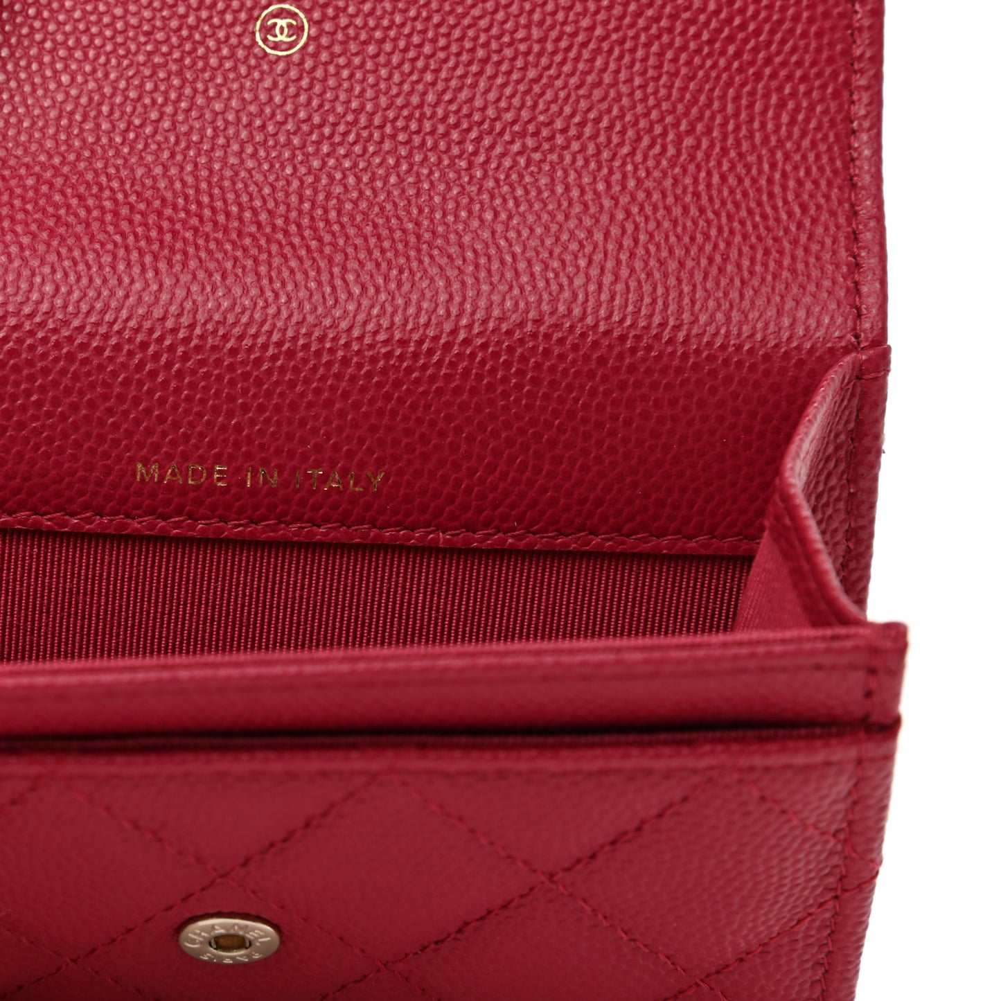 Caviar Quilted Flap Card Holder Wallet Dark Pink
