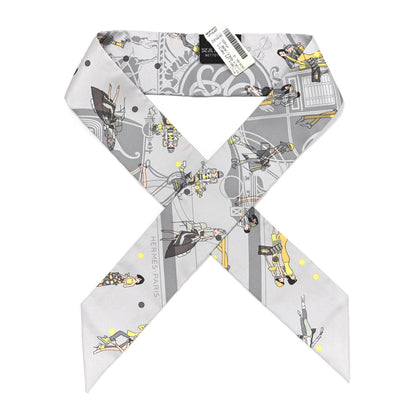 Hermes Silk Ex-Libris Les Parisie Twilly Gris Perle Jaune Soufre 1 of 4