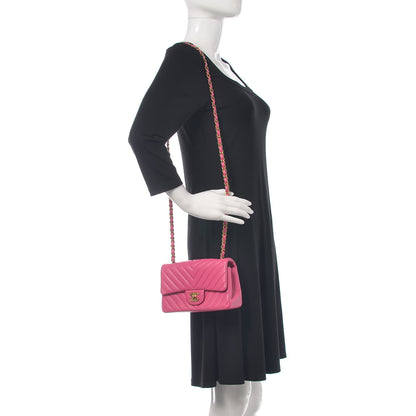 Chanel Lambskin Chevron Quilted Mini Rectangular Flap Pink 2 of 12