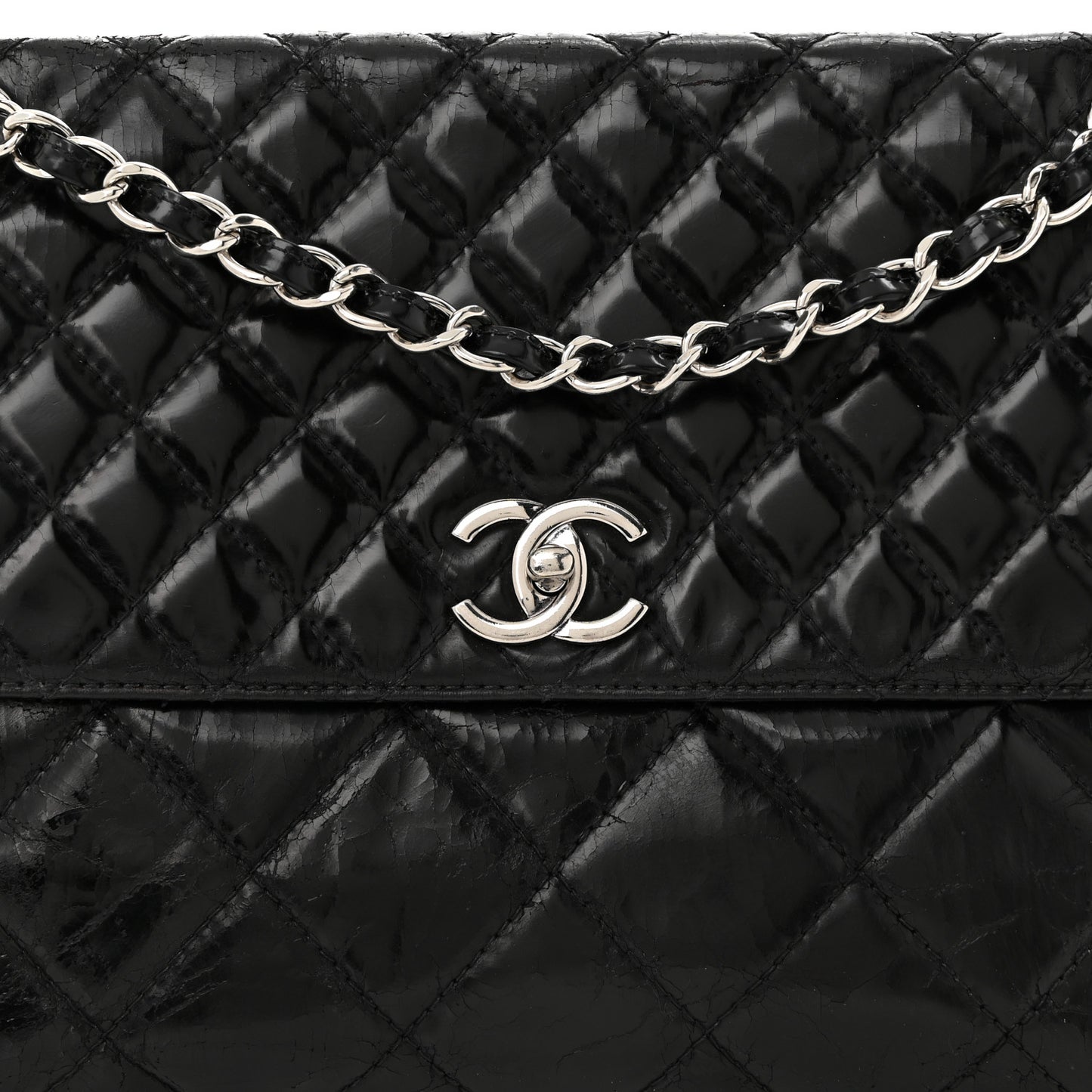 Vinyl Quilted In the Business Flap Bag Black