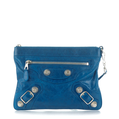 Balenciaga Agneau Giant 21 Silver Hardware Flat Handle Clutch Electric Bleu 1 of 7