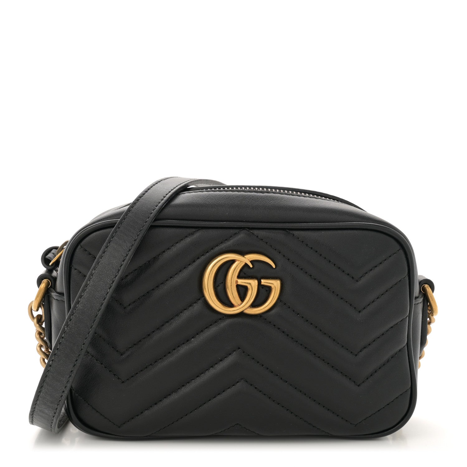 Gucci Calfskin Matelasse Mini GG Marmont Chain Shoulder Bag Black 1 of 13