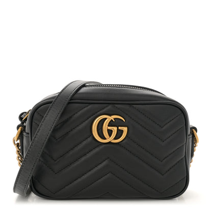 Gucci Calfskin Matelasse Mini GG Marmont Chain Shoulder Bag Black 1 of 13