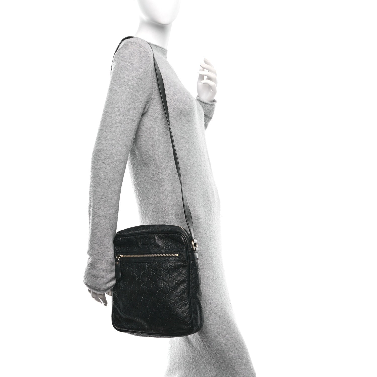 Gucci Guccissima Flat Messenger Bag Black 2 of 10