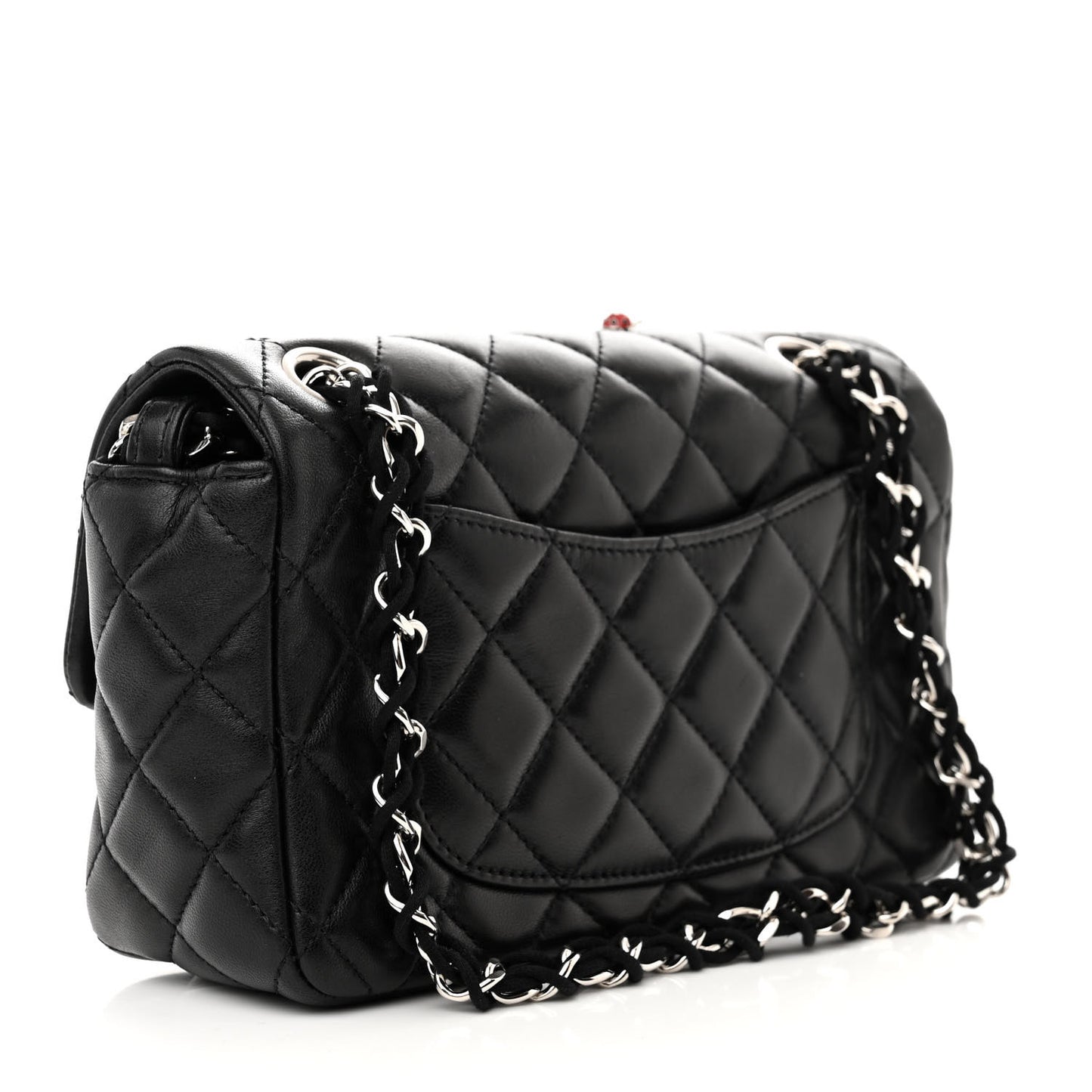 Lambskin Quilted Embellished Mini Ladybug Rectangular Flap Black
