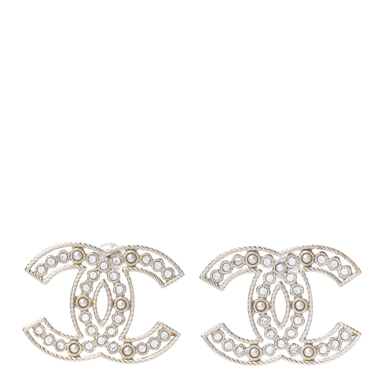 Chanel Pearl Crystal Sparkling Pearls CC Earrings Light Gold 1 of 3