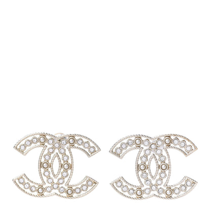 Chanel Pearl Crystal Sparkling Pearls CC Earrings Light Gold 1 of 3